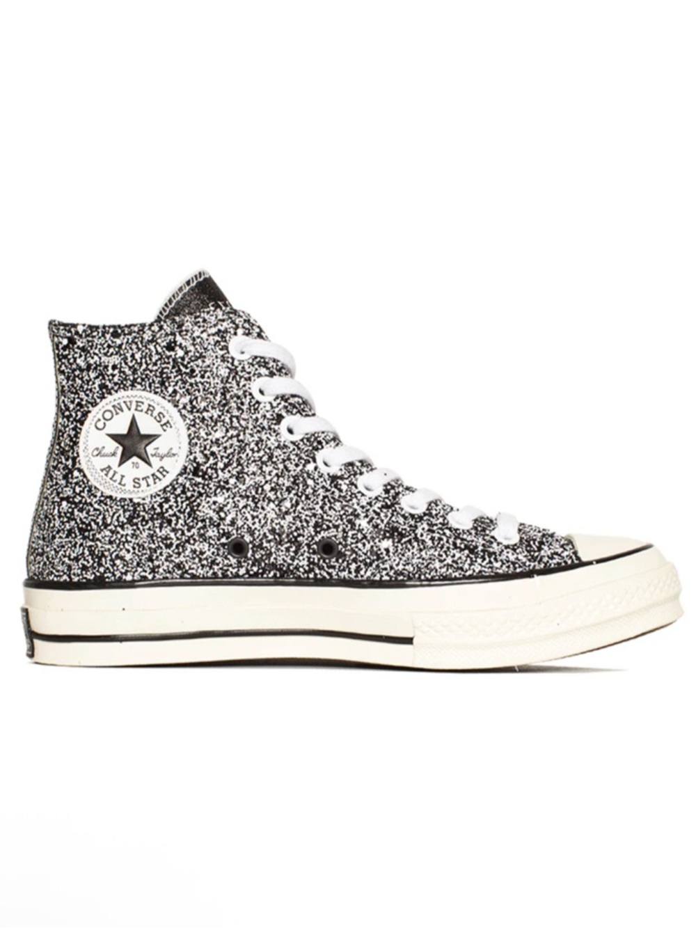 Converse Glitter High Top Sneaker, Black, Silver & White, Sz 8W